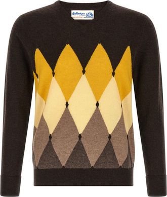 Ballantyne Brown Geometric V Neck Sweater