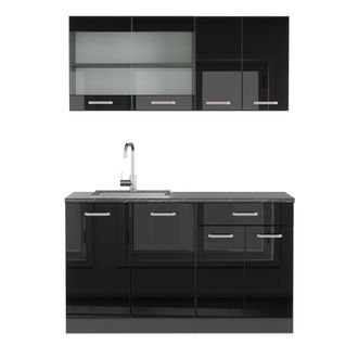 Vicco Cocina Vers&aacute;til R-line, Negro/antracita De Alto Brillo, 140 Cm, Et Antracita