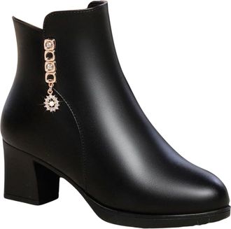 Generic Boots Size 6 Solid Suede Front Boots Side Zipper Chunky Heel Short Boots Womens Hiking Boots (Black, 5.5)