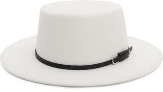 Eozy Womens Flat Top Fedora Hat Wide Brim Felt Bowler Boater Hat Party Church Jazz Hats with Belt