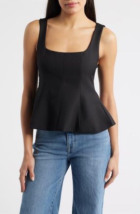 Nikki Lund Maron Square Neck Sleeveless Peplum Top in Black at Nordstrom, Size X-Small