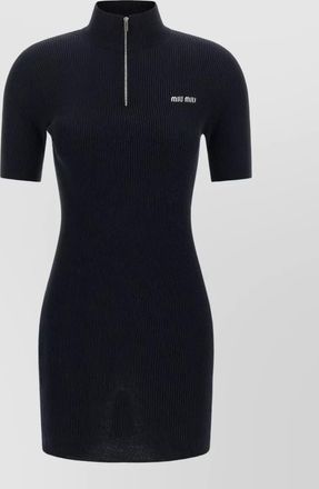 Miu Miu cotton ribbed high neck short sleeve mini dress