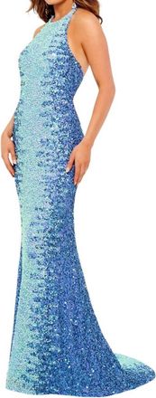 Rachel Allan Halter Lace Back Prom Dress In Periwinkle