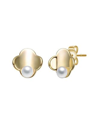 Rachel Glauber 14K Plated 4Mm Pearl Clover Earrings