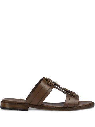 Doucal's studded leather slides - Brown