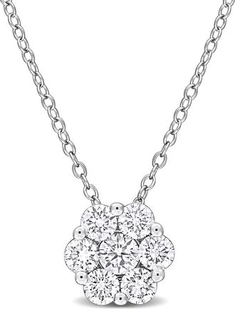 Mimi & Max Created Forever 1ct TW Lab-Grown Diamond Halo Necklace Sterling Silver