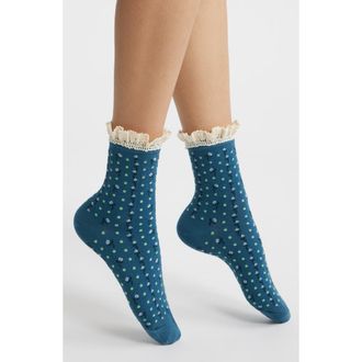 Free People Rosebud Waffle Knit Ankle Socks in Smoke Blue at Nordstrom