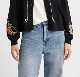 The Great. Heirloom Rose Western Cardigan In Black