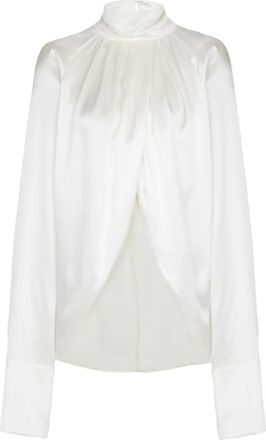 Balmain Gedrapeerde Zijden Blouse - Dames - Blouses - Wit - S - Overhemden