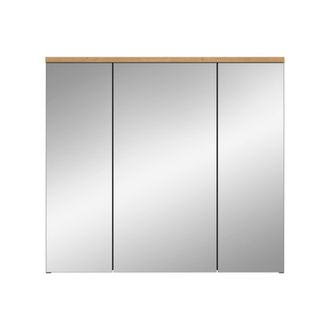 Calicosy Mueble suspendido de 3 puertas con espejo, efecto roble y gris, l80 cm