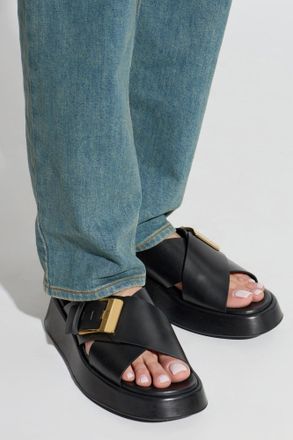 Tod's Leather Slides With Logo, Womens, Black