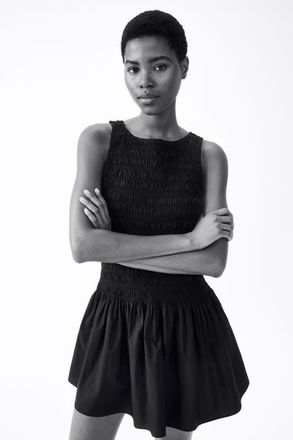 H&M Smocked cotton dress in Black at Nordstrom, Size X-Small