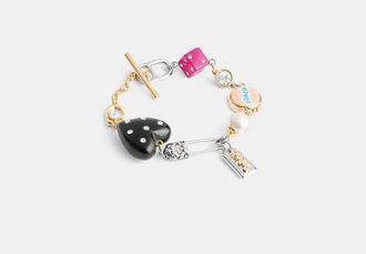 Coach Safety Pin And Heart Charm Bracelet