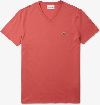 Lacoste T-Shirt Mens 3-8 Pink Pima Cotton V-Neck Short Sleeve Pullover MAC128