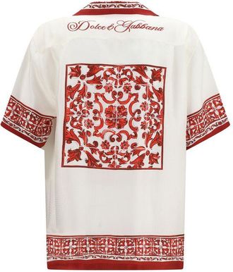 Dolce & Gabbana Mens White Silk Pattern Shirt