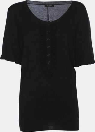 Basler Black Stretch Knit Ruffle Detail Top