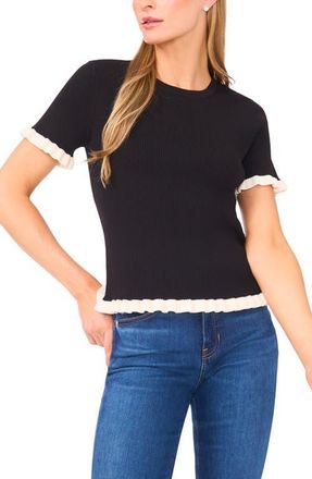 Ted Baker Ruffle Short Sleeve Sweater in Rich Black at Nordstrom, Size X-Small