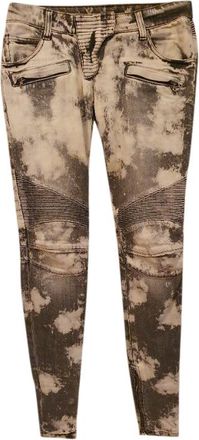 Balmain Grey Bleached Denim Biker Jeans Size S