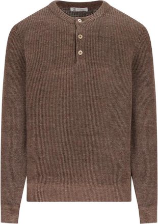 Brunello Cucinelli Geribbelde trui met knopenbies - Bruin