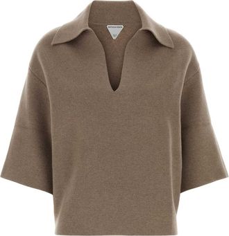 Bottega Veneta Womens Cappuccino Cashmere Blend Polo Shirt - Sage Green - Size Large