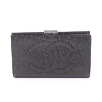 Chanel Black Grained Calfskin Long Wallet (Bi-Fold) (Pre-Owned)