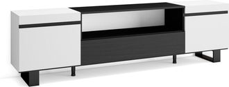 Skraut Home Skraut Home - Mueble Tv, Televisi&oacute;n, Muebles De Sal&oacute;n, Almacenaje, 200x57x35cm, Para Tv Hasta 80, Dise&ntilde;o Industrial, Estilo Moderno, Blanco Y Negro