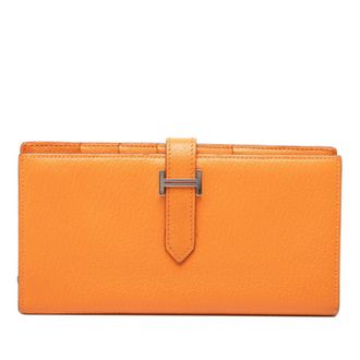 Herm&egrave;s Orange Chevre Leather Long Wallet (Bi-Fold) (Pre-Owned)