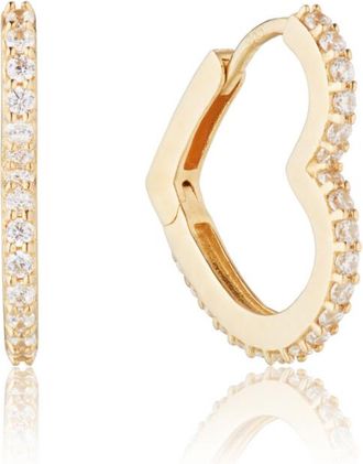 Lily & Roo Gold Diamond Style Heart Huggie Hoop Earrings