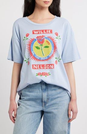 Daydreamer Willie Nelson Rose Label Graphic T-Shirt in Sky Way Blue at Nordstrom, Size X-Large