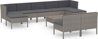 vidaXL Set De Muebles De Jard&iacute;n 10 Pzas Y Cojines Rat&aacute;n Sint&eacute;tico Gris Vidaxl