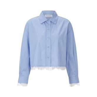 Rich & Royal Blusa Corta de Algodon con Encaje en Contraste - Blouses & Shirts - Mujer - Azul - M