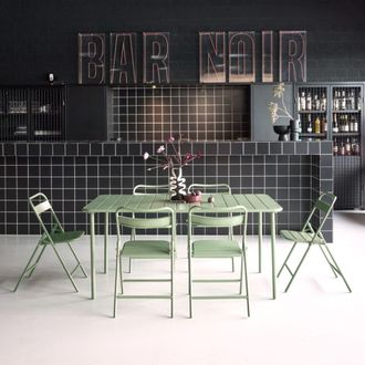 Sweeek Set mesa de jard&iacute;n bistr&oacute; de acero con 6 sillas plegables, 160cm
