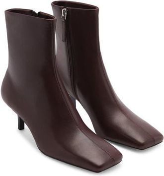 Mango Square Toe Leather Bootie in Chocolate at Nordstrom, Size 6.5