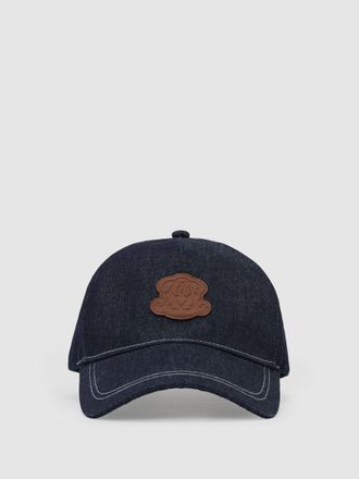 Reiss Mid Blue Monogram-patch Denim Baseball Cap