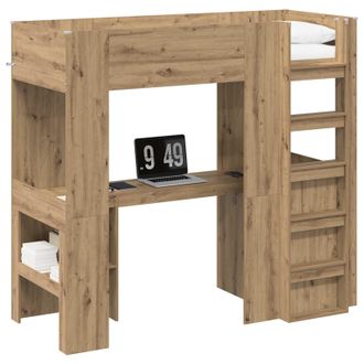 vidaXL Estructura De Litera Con Escritorio Roble Artisan 75 X 190 Cm Vidaxl