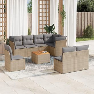 vidaXL Set De Sof&aacute;s De Jard&iacute;n 9 Pzas Con Cojines Rat&aacute;n Sint&eacute;tico Beige Vidaxl