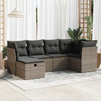vidaXL Vidaxl - Set De Muebles De Jard&iacute;n 6 Pzas Y Cojines Rat&aacute;n Sint&eacute;tico Gris