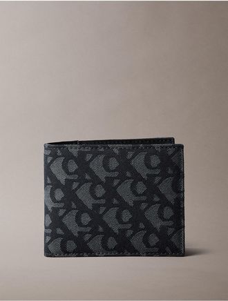 Calvin Klein Mens Allover Monogram Bifold Wallet - Black