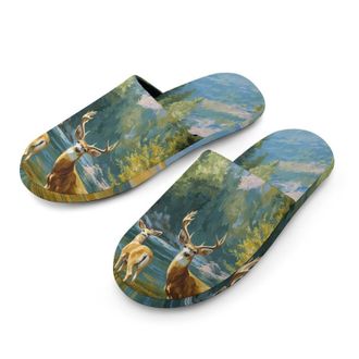 Generic Deer River Mountain Spring Forests Mens House Slippers Slip Indoor Slipper On Shoes Warm Outdoor