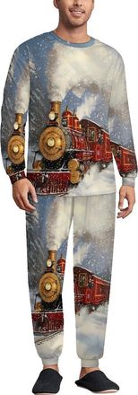 Generic Vintage Steam Train Mens Pyjamas Sets Loungewear Pjs Bottoms And Long Sleeve Crew Neck Top Sleepwear