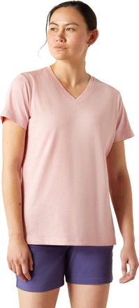 Ariat Womens Rebar Cotton Strong Standard V-Neck T-Shirt in Powder Pink Heather, Size Medium, by Ariat