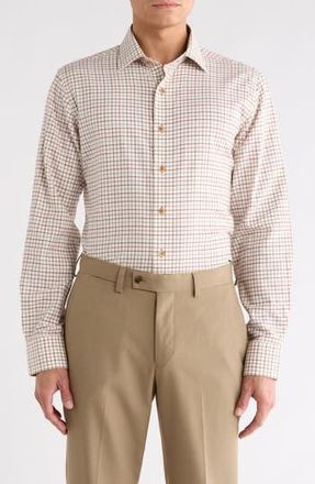Lorenzo Uomo Trim Fit Small Windowpane Cotton Dress Shirt in Sand at Nordstrom Rack, Size 14.5 - 32/33