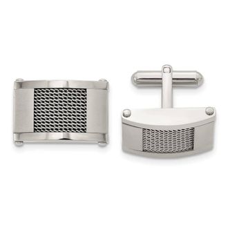 Diamond2Deal Stainless Steel Brushed and Polished with Wire Inlay Cufflinks