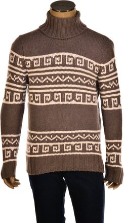 Manrico Cashmere Cashmere Tribal Pattered Turtleneck Thick Knit Sweater