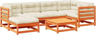 vidaXL Set De Sof&aacute;s Jard&iacute;n 7 Pzas Con Cojines Madera Pino Marr&oacute;n Cera Vidaxl