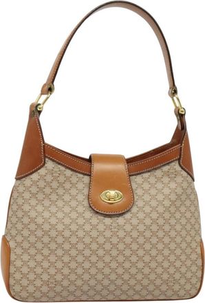 Celine Macadam Handbag Macadam With Leather Beige Canvas Handbag (Pre-Owned)