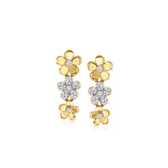 Ross-Simons Diamond Flower Drop Earrings in 18kt Gold Over Sterling