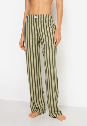 Lascana Pyjamahose LSCN BY LASCANA, Damen, Gr. 32/34, N-Gr, dunkelgr&uuml;n, gold, gestreift, Single Jersey, Obermaterial: 50% Baumwolle, 50% Viskose, gestreift, m