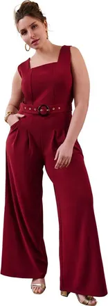 Jessica London Sleeveless Wide Leg Crepe Jumpsuit in Rich Burgundy at Nordstrom, Size 32