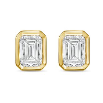Diana M. Jewels 14Kt Yellow Gold 1.50 cts Lab Grown Emerald Diamond Bezel Studs